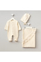 Liora 0-3 Months Newborn Knitwear Baby 3-Piece Hospital Discharge Set - Jumpsuit Blanket Bonnet Hat