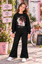 Winter, Spring, and Autumn Girls' Black Spanish Flared Bottoms and Black Sweat Top
