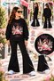 Winter, Spring, and Autumn Girls' Black Spanish Flared Bottoms and Black Sweat Top - 2