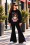 Winter, Spring, and Autumn Girls' Black Spanish Flared Bottoms and Black Sweat Top