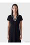 Two Mt Shop Quality Lcw Everyday Black Diving Fabric Plain Standard & Regular Polo Collar Midi Dress - 2