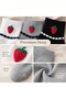 Women's Strawberry Patterned Short Socks 3-Piece Set |   80% Cotton Seamless, Black White Gray - 3
