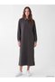 Two Mt Shop Quality Lcw Modest Anthracite Thessaloniki Plain Comfortable & Relaxing Shirt Collar Midi Dress
