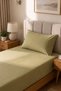 Single Cotton Combed Breathable Fabric Elastic Bed Sheet 1 Piece Pillowcase Gift Green - 3