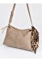 Mink Suede Women's Shoulder Bag with Scarf Detail, Adjustable Strap and Zipper - 3