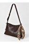 Brown Women's Shoulder Bag with Scarf Detail and Adjustable Strap and Zipper - 3