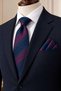 Navy Blue Burgundy Line Pattern Classic Tie with Handkerchief Kk14031