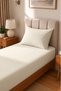 Single Cotton Combed Breathable Fabric Elastic Bed Sheet 1 Piece Pillowcase Gift Cream - 2
