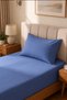 Single Cotton Combed Breathable Fabric Elastic Bed Sheet 1 Piece Pillowcase Gift Blue - 2