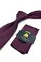 Burgundy Small Pattern Classic Tie with Handkerchief Kk14045 - 2