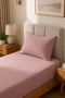 Single Cotton Combed Breathable Fabric Elastic Bed Sheet 1 Piece Pillowcase Gift Powder - 2