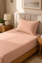 Single Cotton Combed Breathable Fabric Elastic Bed Sheet 1 Piece Pillowcase Gift Salmon - 2