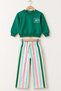 100% Cotton Green Sweatshirt and Colorful Striped Wide-Leg Pants Two-Piece Children's Tracksuit Set - 3