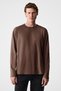Gravs men's 100% cotton soft fabric round neck long sleeve brown t-shirt
