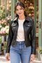 Zippered Short Leather Jacket - Black