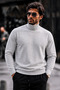 Men's High-Neck Slim Fit Knitwear Light Gray Sweater