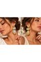 Women's Gold Dangle Earrings – Large Design with Pearl-Looking Stone Detail – Choose from Blue and Green Colors - 2
