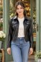 Zippered Short Leather Jacket - Black - 4