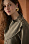 Double-Breasted Collar Button Detailed Blouse Khaki - 4