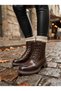 Brown Crocodile Lace-Up Women's Casual Boots Mi̇no - 3