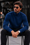 Men's High-Neck Slim Fit Knitwear Blue Sweater - 4
