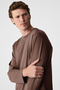 Gravs men's 100% cotton soft fabric round neck long sleeve brown t-shirt - 3