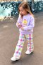 Chick Print Colorful Girls' Set with Plaid Trousers - Lilac