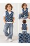 Children's Denim Vest Checkered Patterned 2-Pocket Buttoned Jean Look Casual Vest - 3