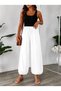 Women's White Pocketed Elastic Waist Loose Fit Elastic Cuffs Shalwar Trousers 3810314 - 2
