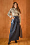 Double Belted Denim Skirt Dark Blue