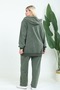 Women's Plus Size Washable 95% Cotton Cardigan Pants Zipper Suit Hooded Embroidered Pocketed - Mother Seasonal - Knitwear Detailed Two-Piece Tracksuit Full Fit - 6