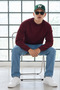 Men's Half Turtleneck Burgundy Basic Sweater - 4