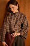 Plaid Court Collar Wide Sleeve Shirt Gray - 4