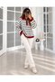 Women's Striped Polo Collar Half-Zip Oversize Knitwear Sweater with Detail - 5