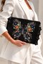 Naya Women's Suede Portfolio Bag Butterfly Embroidered Zippered Wrist Strap Clutch