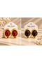 Women's Gold Oval Earrings – Large Vintage Earrings with a Burgundy and Brown Stone Look