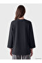 Two Mt Shop Quality Lcw Modest Navy Blue Interlock Plain Oversize Women's Sweatshirt Tunic - 4