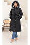 Women's Plus Size Removable Hooded Plush Fur Inside Waist Tie Detail Winter Thick Long Coat 29012 - 6