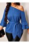 Women's One-Shoulder, Three-Quarter Sleeves, Belted Waist Sofia Blouse