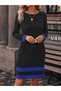 Modern Elegance with Contrast Details - Women's Stripe Detailed Boat Neck Crepe Dress