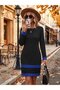Modern Elegance with Contrast Details - Women's Stripe Detailed Boat Neck Crepe Dress - 2