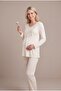Women's Gray Polka Dot Patterned Lace Maternity Pajama Set with Dressing Gown for Easy Breastfeeding - 2