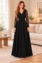 Elegance in Every Step Women's V-Neck and Ruched Sleeves Flared Long Crepe Dress