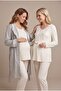 Women's Gray Polka Dot Patterned Lace Maternity Pajama Set with Dressing Gown for Easy Breastfeeding
