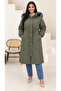 Women's Plus Size Removable Hooded Plush Fur Inside Waist Tie Detail Winter Thick Long Coat 29012 - 2