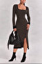 Women's Square Neck Striped Knitwear Dress - 2
