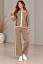 Women's Ecru Black Ribbed Button Detailed Knitwear Double Set