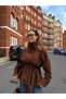 Brown Stand Collar Suede Belted Jacket - 7