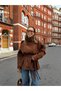 Brown Stand Collar Suede Belted Jacket