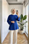 Women's Tie-Back Flounce Cut-Out Cuffed Hijab Tunic Blouse 70 cm - 2
